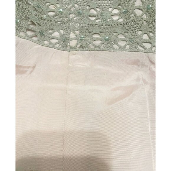 1950s Strapless Crochet Lace Peplum Top | Sage over Blush Satin, Sequins, Boned/ - Picture 7 of 10